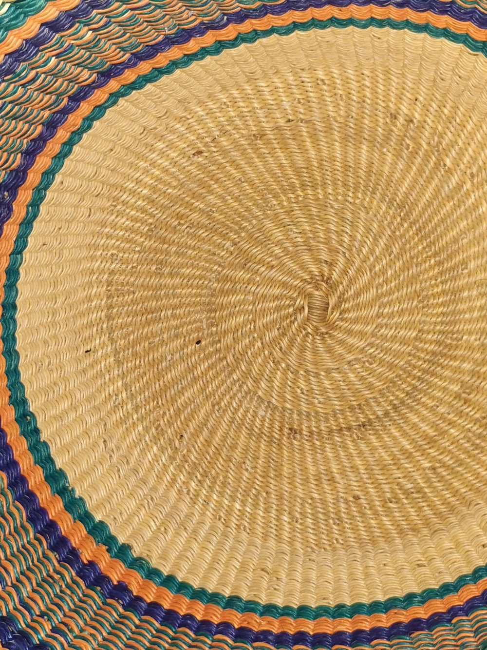 Handwoven Multicolor Straw Tote with Leather Handles - Yellow & Green - Picture 2 of 4